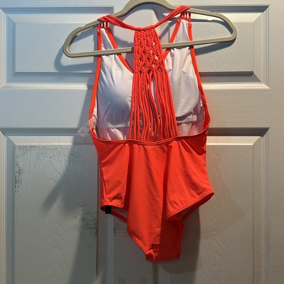 NWT! Fashion Nova Mayra Neon Orange Macrame One Piece Swimsuit M Bathing suit - Picture 7 of 10